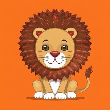 cute lion on orange background