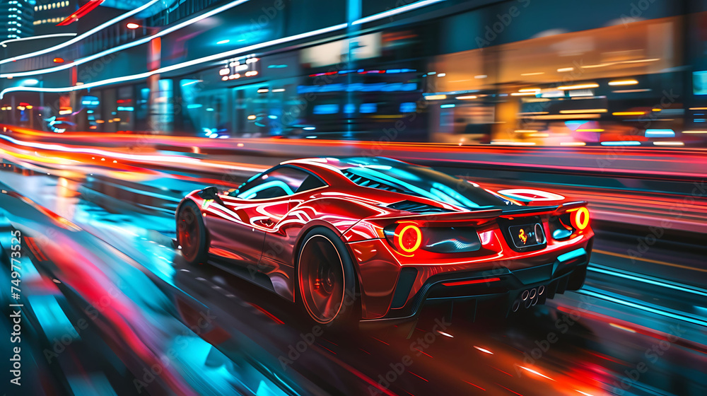 Wall mural sport car with neon line. a technology car sponsored on social media