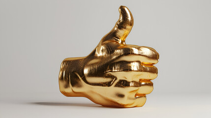 Golden thumb up award trophy on white background.  generative ai 