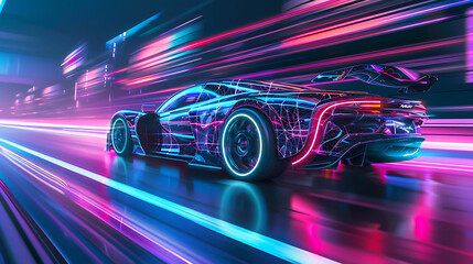 Sport car with neon line. A technology car sponsored on social media