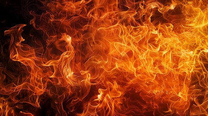 "High-resolution image with an extremely close-up and crisp texture of a fire flame on a black background."
