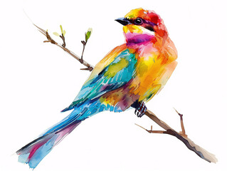 Watercolor Drawing of Little Bird Beautiful Colorful Illustration isolated on white background HD Print 4928x3712 pixels Neo Art V3 16