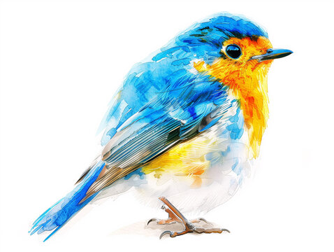 Watercolor Drawing of Little Bird Beautiful Colorful Illustration isolated on white background HD Print 4928x3712 pixels Neo Art V3 5