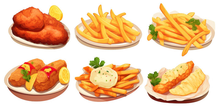 flat art collection of cream and chips isolated on a white background as transparent PNG