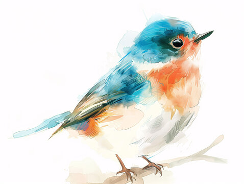 Watercolor Drawing of Little Bird Beautiful Colorful Illustration isolated on white background HD Print 4928x3712 pixels Neo Art V3 1