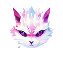portrait of a cat with pink and purple eyes. Isolated on a transparent background.
