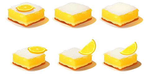 flat art collection of lemon bars isolated on a white background as transparent PNG