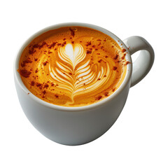 Coffee cup with late art coffee  isolated on transparent png.