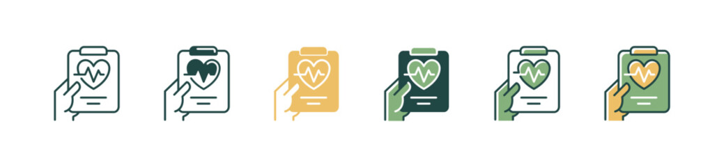 cardiology heartbeat medical check-up report icon set hand holding diagnosis prescription clipboard vector illustration