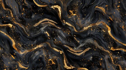 golden swirls on black marble background - obrazy, fototapety, plakaty