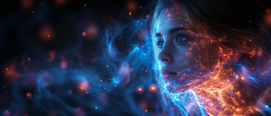 Woman Empowerment Abstract blue light, Background cover banner 21:9 wallpaper