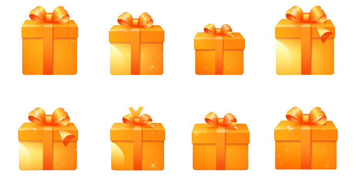 flat art collection of orange gift boxes isolated on a white background as transparent PNG