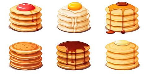 flat art collection of Pancakes isolated on a white background as transparent PNG