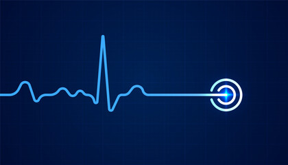 Heart beat pulse electrocardiogram rhythm on blue background - obrazy, fototapety, plakaty