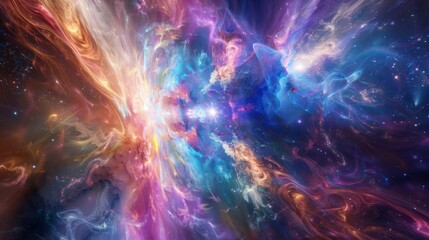Nebula Symphony, Celestial Wonders. A vibrant journey through a space nebula, showcasing a...