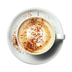 Coffee cup with late art coffee  isolated on transparent png.