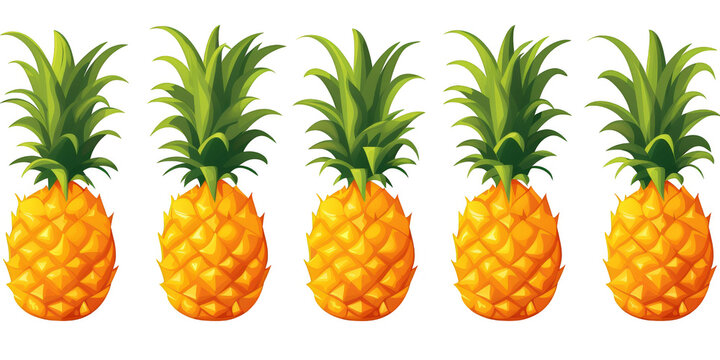 flat art collection of pineapples isolated on a white background as transparent PNG