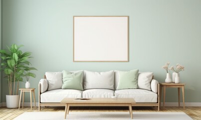 an empty canvas on a living room wall for customizable artwork