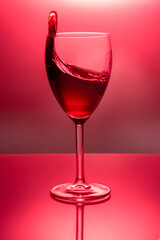 splash in a glass goblet with liquid on a colored background