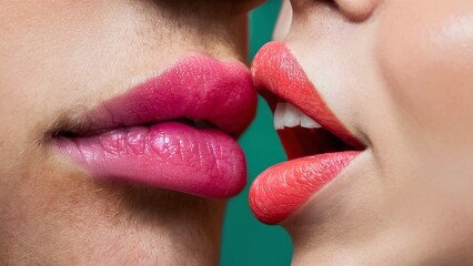 Man and woman lips wants to kiss - obrazy, fototapety, plakaty