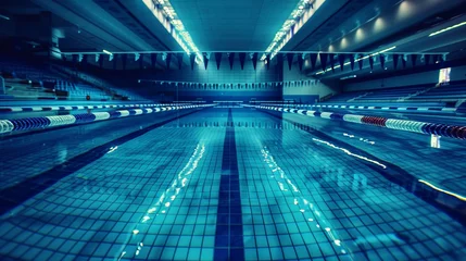 Foto auf Acrylglas A rectangular oasis of blue an Olympic swimming pool is a place where dreams are made and records are broken © arhendrix