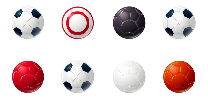 flat art collection of soccer balls isolated on a white background as transparent PNG