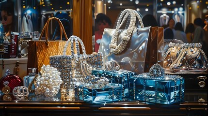 Display of Luxury Handbags and Jewelry in a High-end Store. Luxury bag shopping Shopaholic Addiction