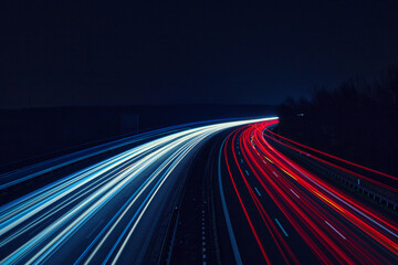 Langzeitbelichtung - Autobahn - Strasse - Traffic - Travel - Background - Line - Ecology - Highway - Long Exposure - Motorway - Night Traffic - Light Trails - High quality photo	 - obrazy, fototapety, plakaty