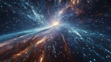 Fotobehang 宇宙と星空を行くスピード感をイメージしたアブストラクト背景素材 © ayame123