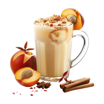 Sweet apples with cinnamon and vanilla stick  juice isolated on transparent png.

