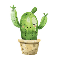 Fresh green cactus in a pot, isolated png element , die-cut object , cute cactus cartoon, cactus clipart for decoration
