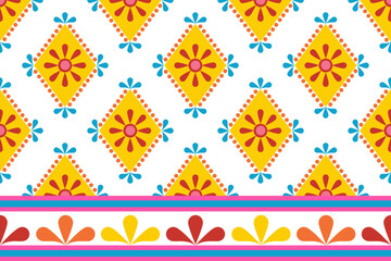 Flower ethnic geometric folk pattern.Tribal culture modern abstract vector illustration seamless texture.Mexican,Indian colorful background design for festival,print product,wrapping,textile,decor.