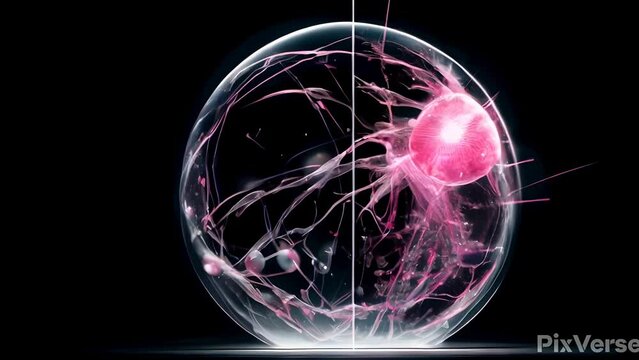 Artistic red blue colored neuron cell in the brain on black illustration background human embryo at the blastocyst stage