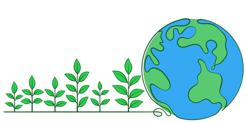 Earth line art style vector illustration, Earth day hand drawn line art style vector	