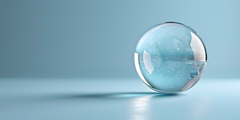 transparent glass ball on a light blue backdrop