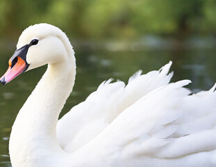 Obraz premium Portrait Beautiful White Swan Wallpaper Background.Ai generate