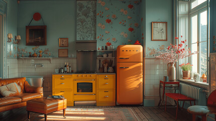 Vintage Kitchen Interior with Morning Light
