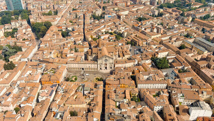 Piacenza, Italy. Cathedral of Piacenza. Episcopal Palace. Historical city center. Summer day,...
