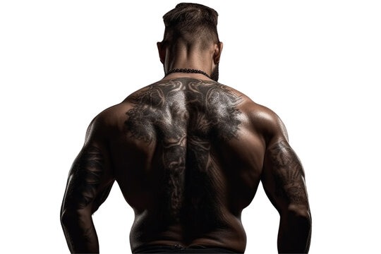 Backview of Strong bodybuilder with six pack on transparent background PNG image