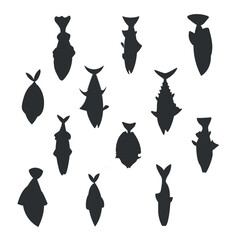 Fish icon set. Seafood symbol. Vector