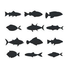 Fish icon set. Seafood symbol. Vector