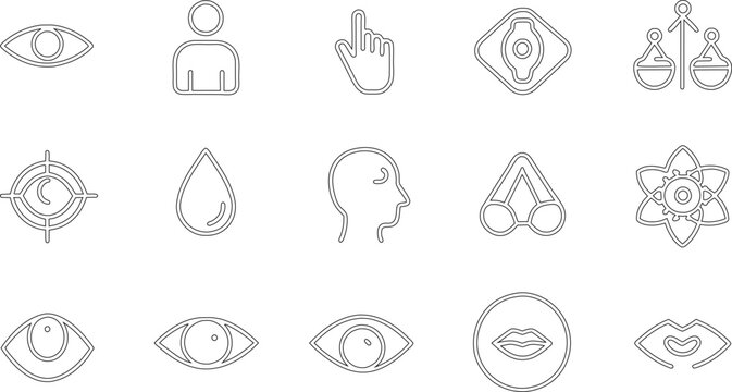 human senses editable stroke outline icons set isolated on white background flat vector illustration