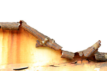 Old steel wall, damaged, rusty, dirty isolated on white background with clipping path.