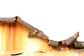 Old steel wall, damaged, rusty, dirty isolated on white background with clipping path.