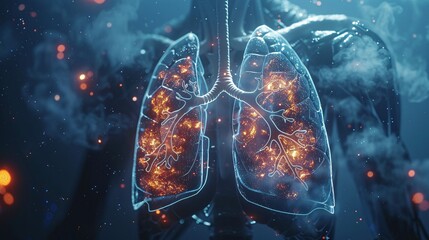 Human lungs full of futuristic and digital with text copy space - obrazy, fototapety, plakaty