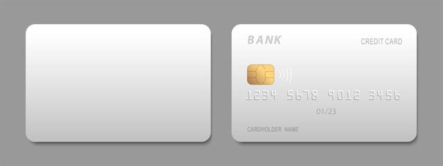 Realistic white credit card, credit card mockup. Vector set,editable graphic elements 