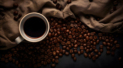 coffee beans and cup - obrazy, fototapety, plakaty