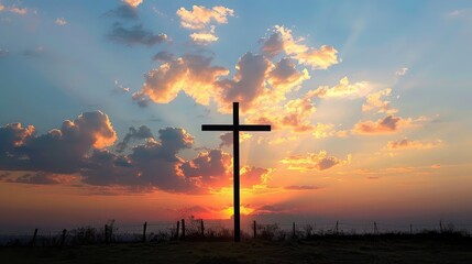 cross silhouette and the clouds at sunset