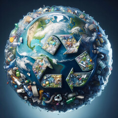 Globe Surrounded by Recycling Symbol Plastic Bags