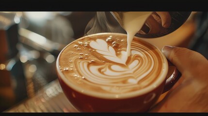 how to make latte art by barista focus in milk and coffee in vintage color